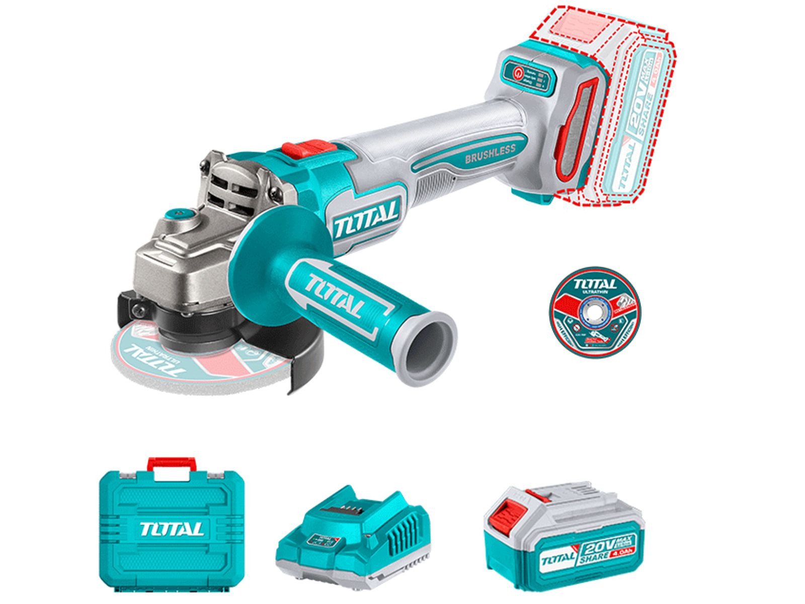 lithium-ion-angle-grinder-20v-total-tagli211541 Total Cordless angle grinder 20V - Image 1