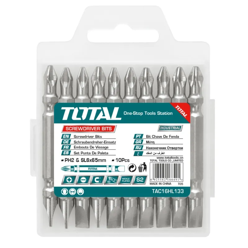 Total-TAC16HL133-Screwdriver-PH2SL6.065mm10pcs-set-Double-end-bit Total Screwdriver bit PH2+SL6.0,65mm,10pcs/set - Image 1