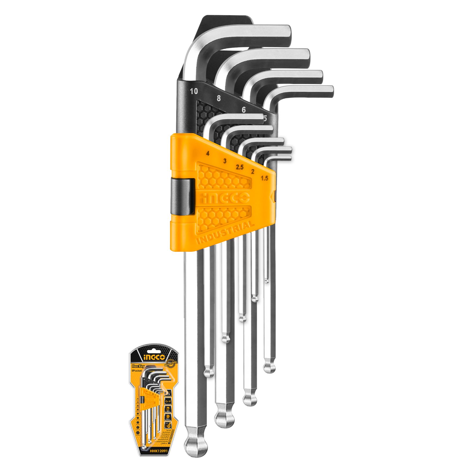 HHK12091 Ingco 9pcs ball point hex key set Material:Cr-V - Image 1