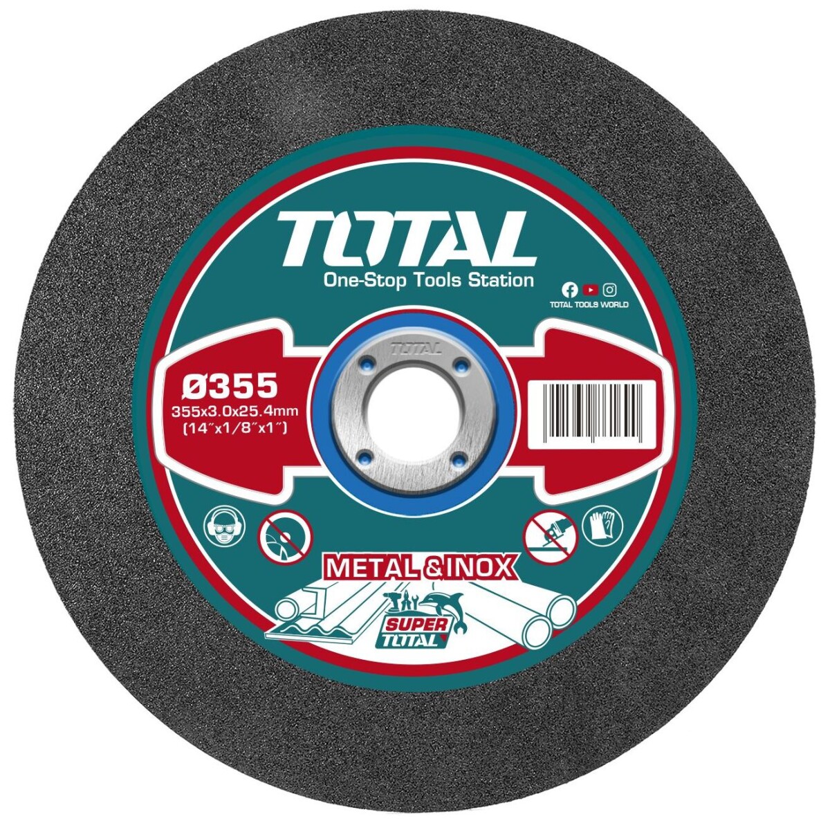 disco-corte-metal-para-sensitiva-14-3-0mm-eje-25-4mm-disco-corte-metal-para-sensitiva-14-3-0mm-eje-25-4mm Total Abrasive metal cutting disc 355mm 5pcs - Image 1
