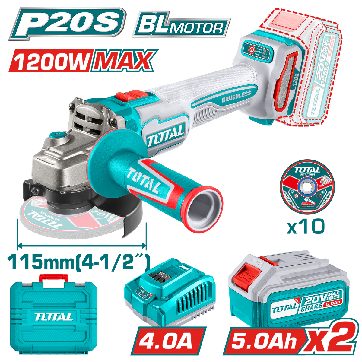 Total Cordless angle grinder 20v 1200W - Image 3