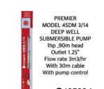 Premier Model 4SDM 3/14 Deep Well Submersible Pump - Image 3