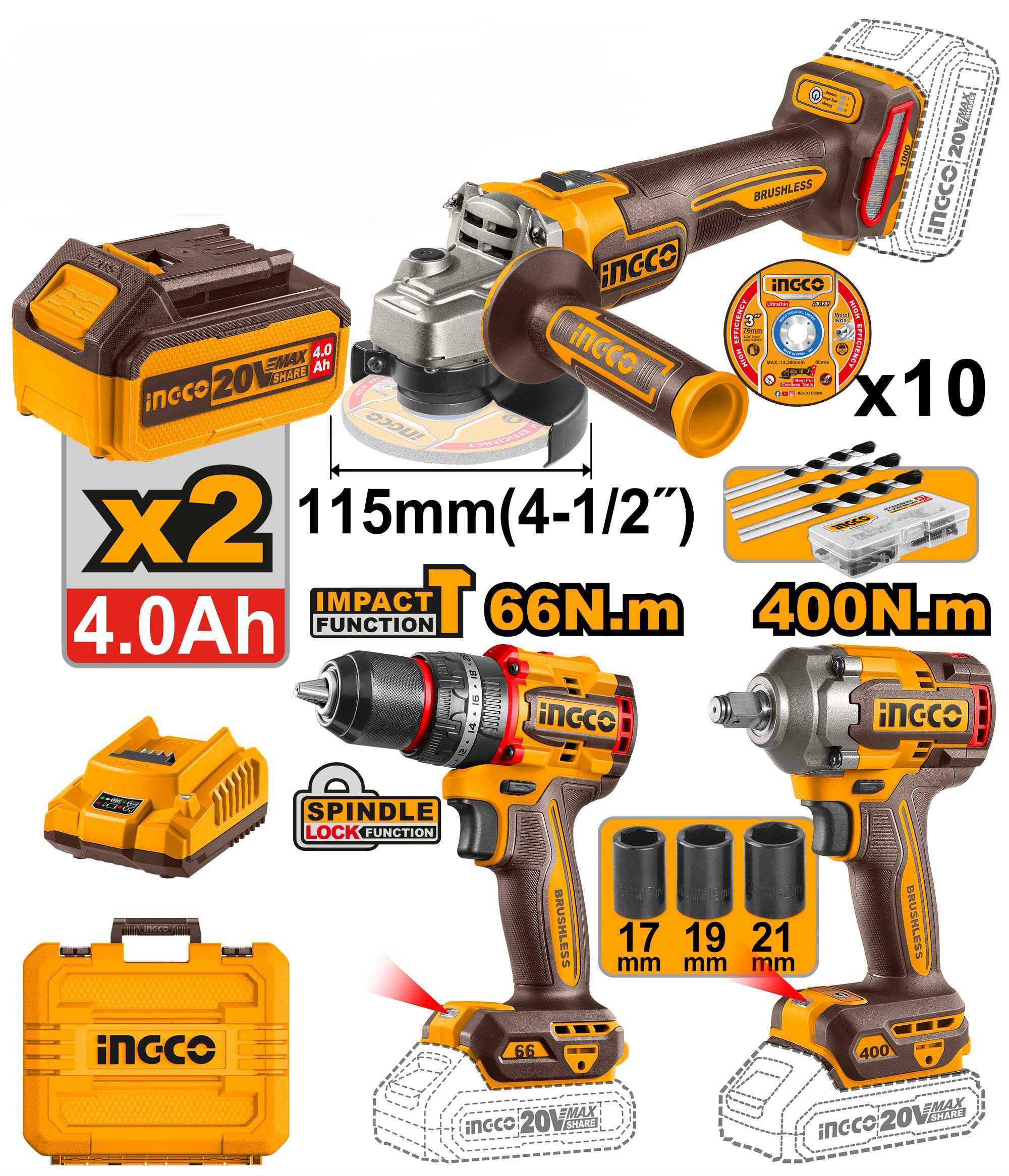 UCOSLI241291 (1) Ingco Cordless 3 pcs combo kit - Image 1